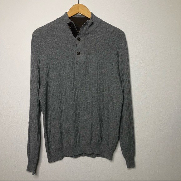 Tasso Elba Supima Cotton Cable Knit Henley Quarter Zip Pullover Sweater L - Picture 2 of 8